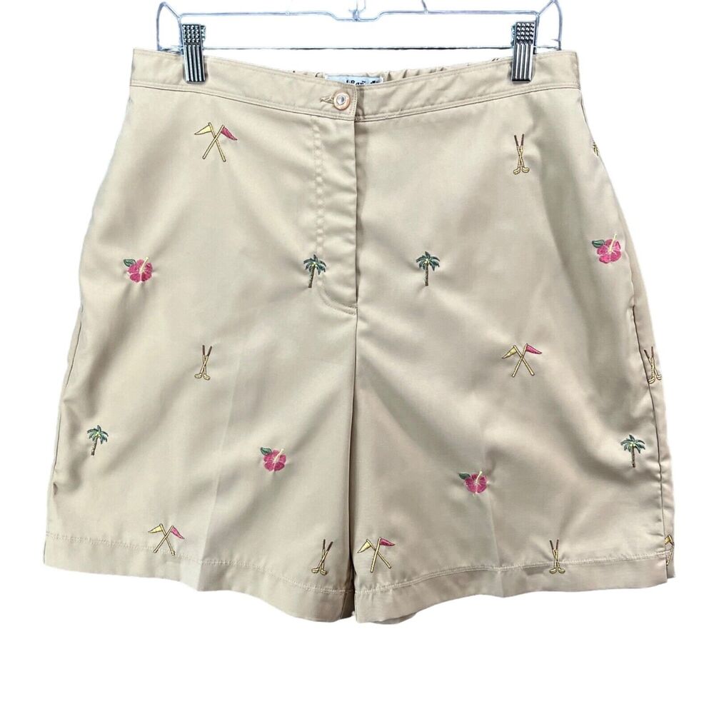 Coral Bay Y2K Golf Shorts‎ 12 Beige Embroidered High Rise Country Club Resort